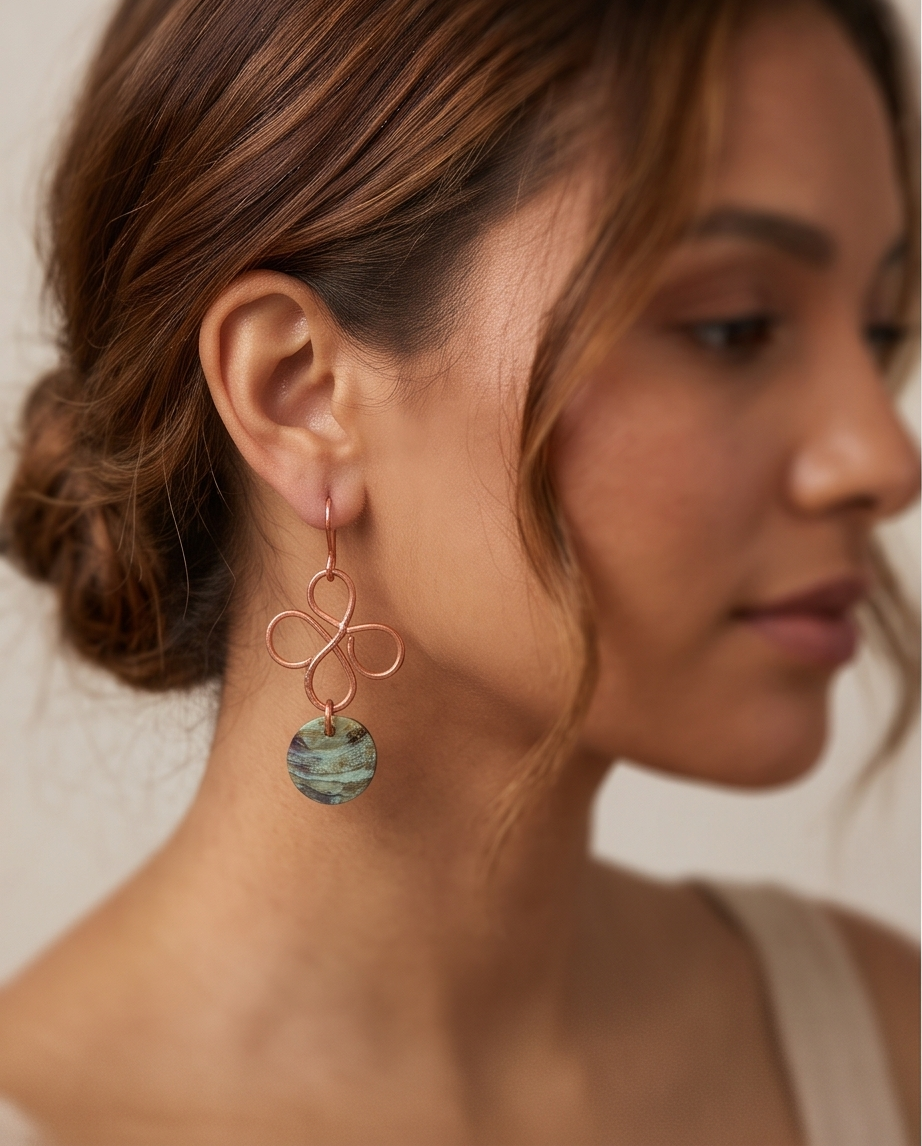Ocean Bloom Copper-Tone Flower Dangle Earrings